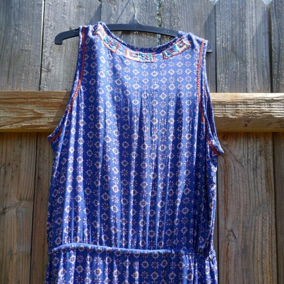 Irving & Fine Womens Large Dress Tank Sleeveless Floral Blue Blouson Pullover - Picture 2 of 8